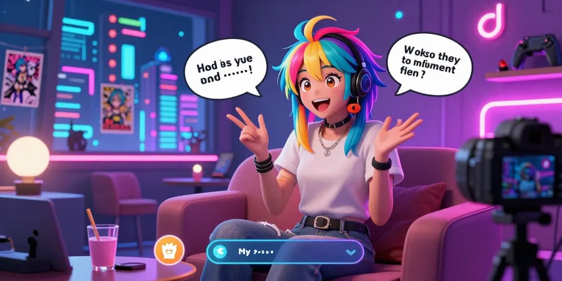 Engage in free ai ecchi chat with an animated character in a vibrant digital lounge.