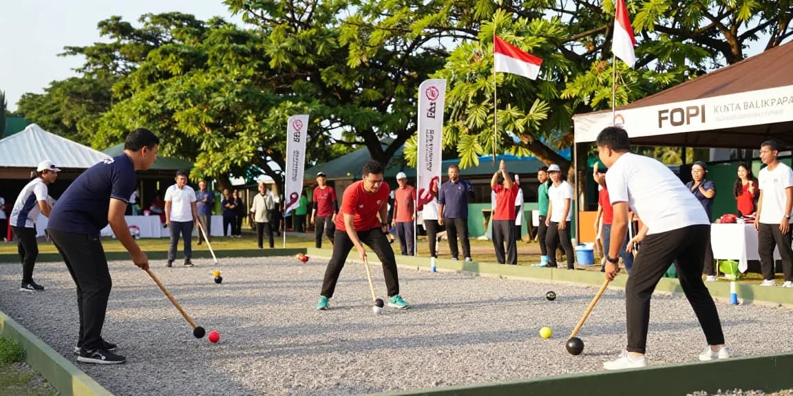 Players enjoying friendly competition in petanque at fopikotabalikpap.org's outdoor event with vibrant atmosphere.