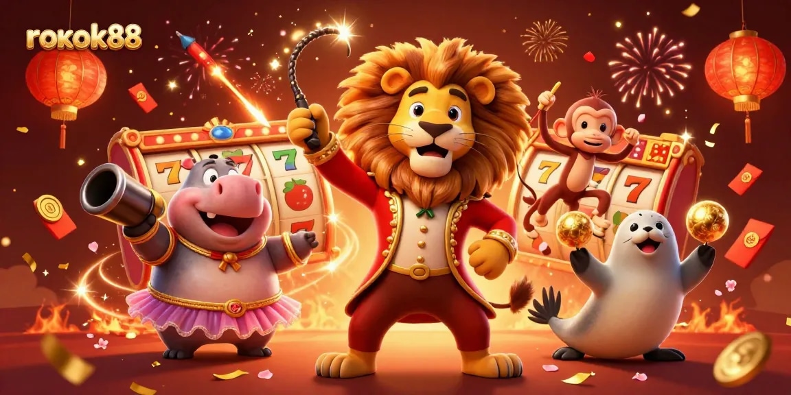 Join the excitement of rokok88 with a vivid casino scene full of animated fun.