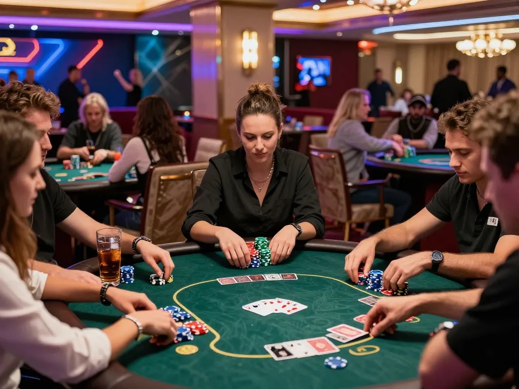 Engaged players at a casino poker table, showcasing https://gem88.com.mx/ vibrant gaming experience.