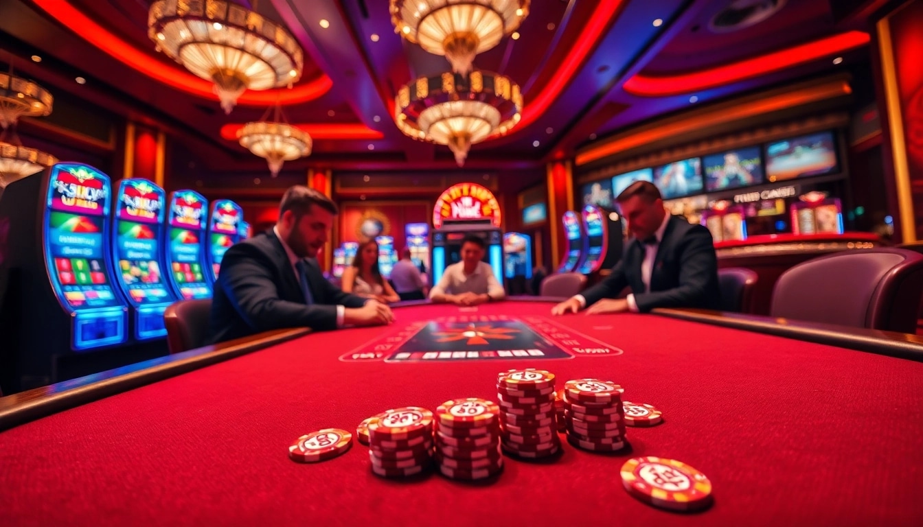 Experience the thrill of gaming at f168's luxury casino table with poker chips and slot machines.