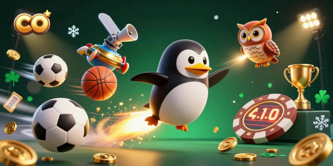 Engage with the vibrant casino experience through co while the golden penguin journeys to a poker chip station.