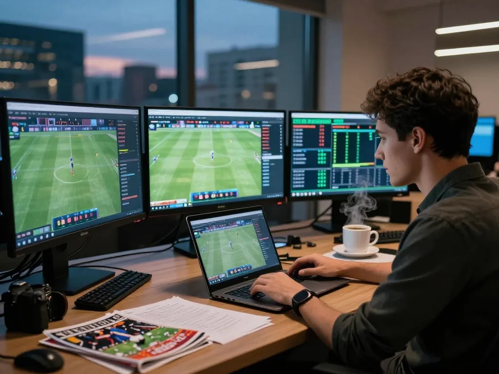 Focused analysis of keonhacai odds in a modern betting room with dynamic sports data