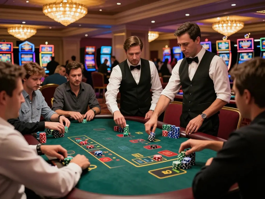 Experience dynamic blackjack action at https://c168ii.com/ with players engaged and chips stacked.