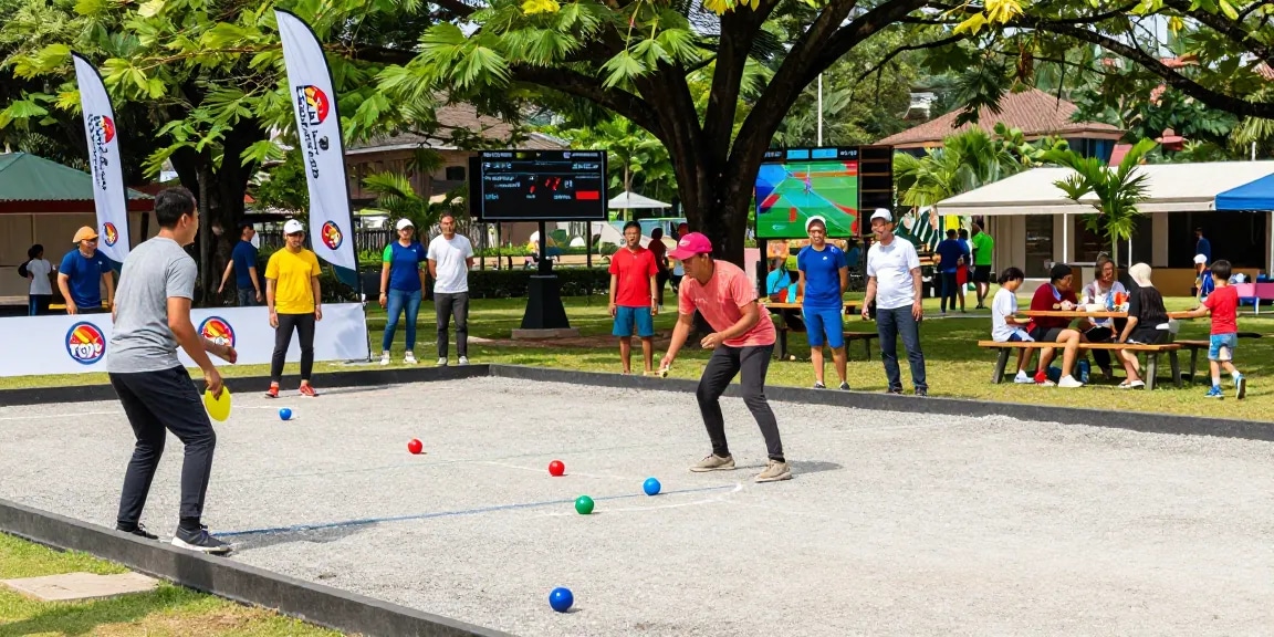 Petanque players competing at a vibrant outdoor event, representing fopikotaparepare.org.
