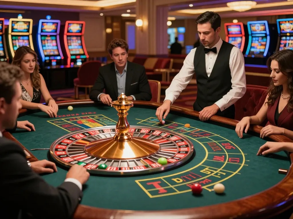 Players placing bets at the roulette table, showcasing an exciting moment at https://jmsc88.com/.
