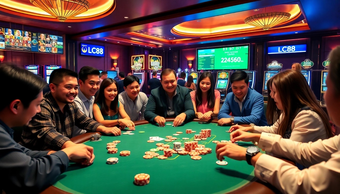 Experience the thrill of winning with LC88 at a vibrant casino table filled with action.