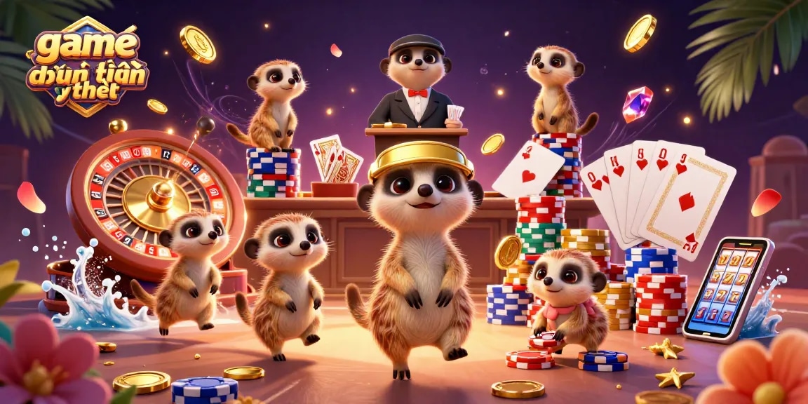Experience game đổi thưởng uy tín with lively meerkats running a casino, showcasing thrilling gaming action.