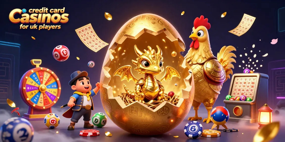 Engage with credit card casinos for UK players featuring vibrant 3D illustrations of golden characters and casino elements.