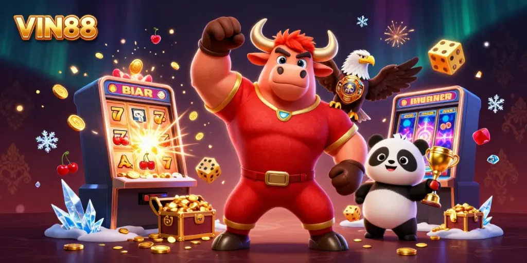 Win big with VIN88 in a vibrant 3D casino world filled with characters and exciting gaming elements.