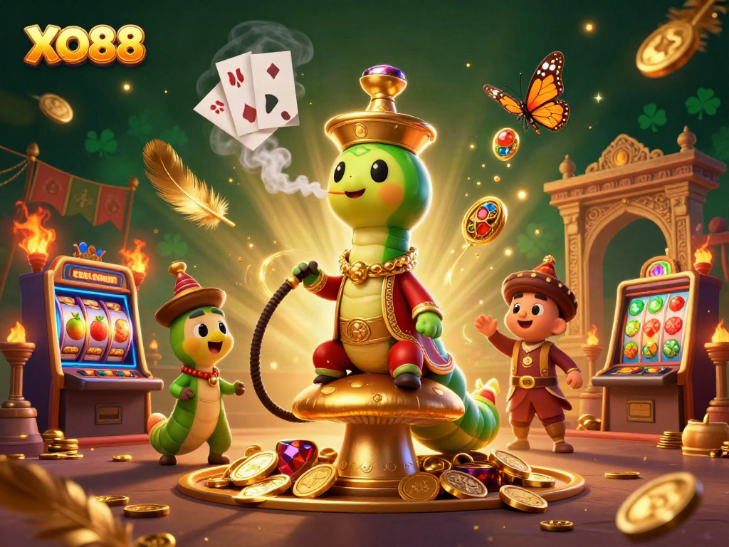 Experience the thrilling world of XO88 with an enchanting 3D depiction of lively casino elements.