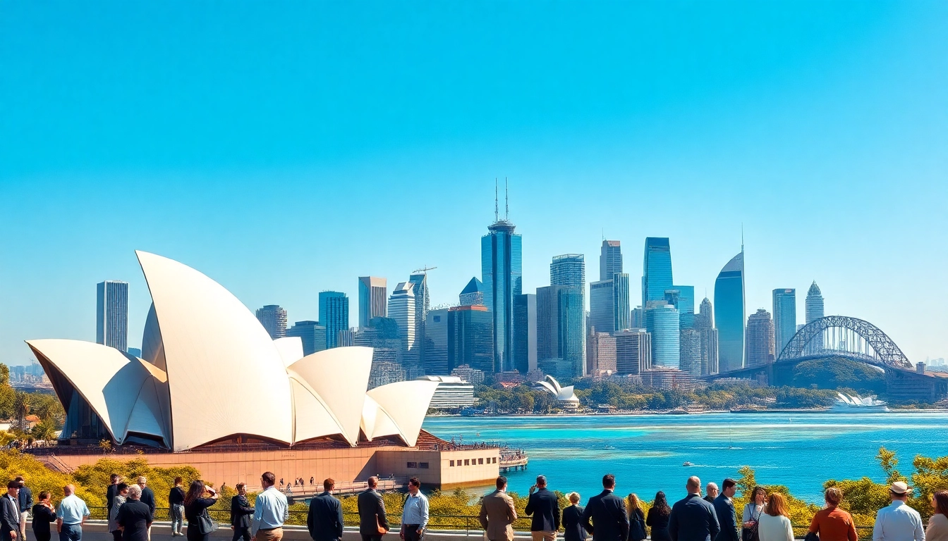 Capture of vibrant Australian skyline showcasing iconic landmarks and urban life.