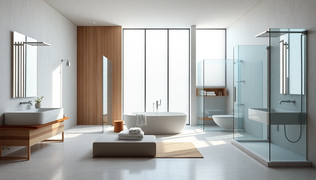 Experience a modern, serene setting of elegant showers with bright lighting and minimalist design.