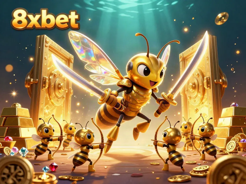Engage in thrilling 8xbet online gaming adventures amidst a vibrant treasure scene.
