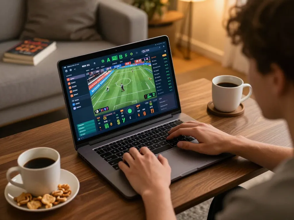 Kèo nhà cái 5 in action as a person explores betting options in a modern home setup.