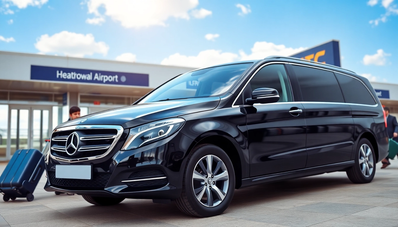 Transport service providing seamless trips between Heathrow, Gatwick, showcasing a luxurious vehicle.