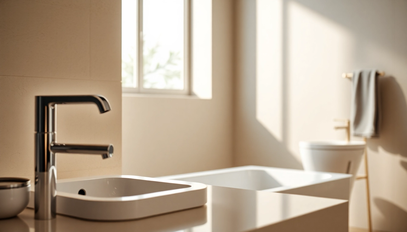 Die sonni sanitär Produkte in einem modernen Badezimmer-Setup, elegant und einladend.