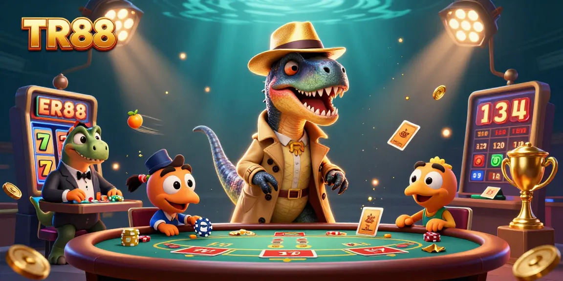 Win big with TR88 at an exciting online casino illustrated with dynamic characters and slots.