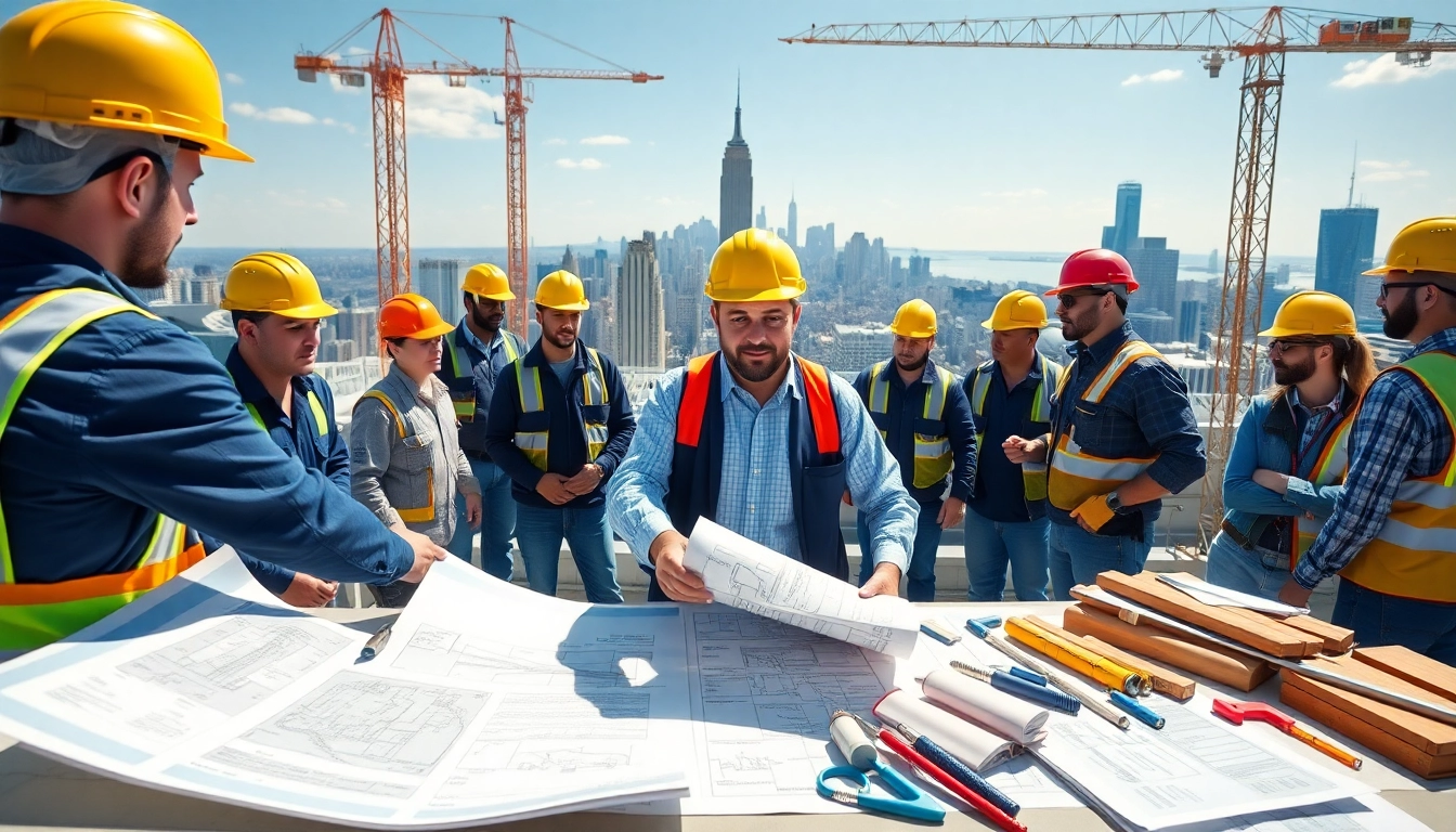 New York City Commercial General Contractor leading a construction crew on a high-rise project.
