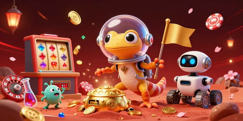 Experience UK88's golden casino adventures on Mars with vibrant characters and rich game elements.