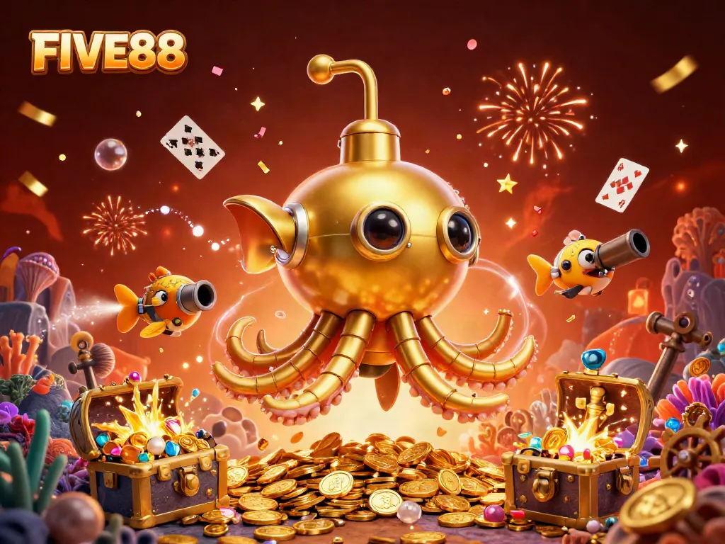 Engage in immersive gambling action at FIVE88, amidst a dynamic underwater casino scene.