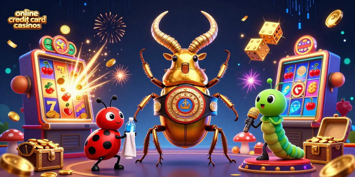 Engage with online credit card casinos while enjoying a dynamic 3D illustration featuring a colorful casino scene.