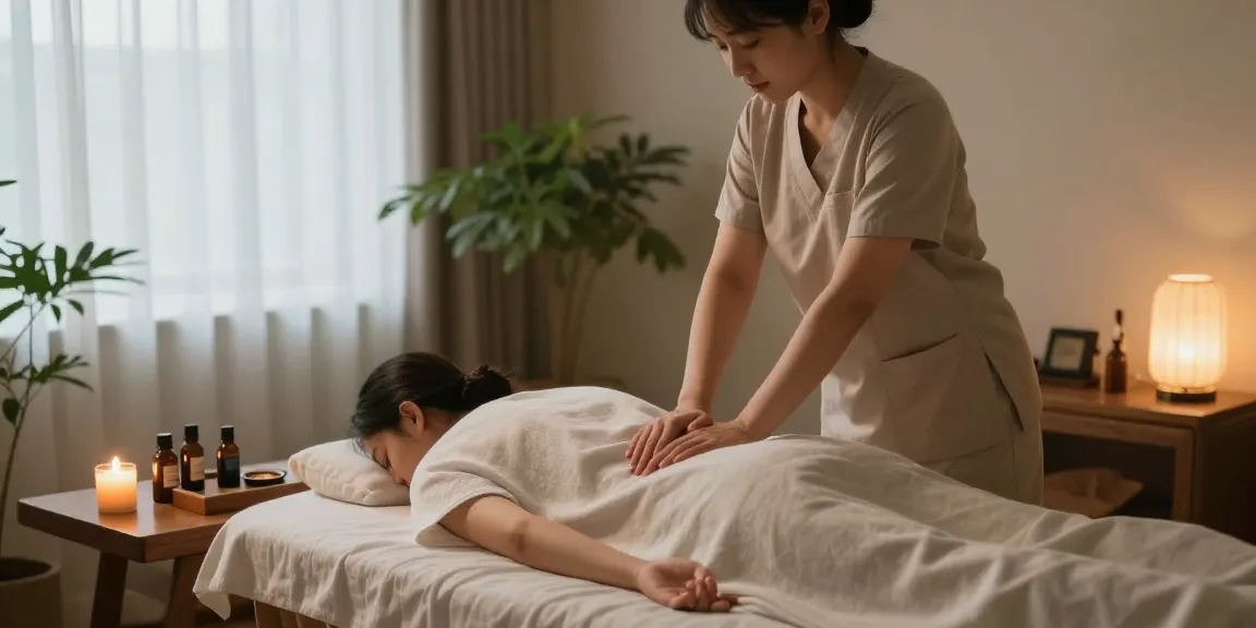 Enjoying 작전동출장안마 in a tranquil massage therapy room, with serene lighting and calming ambiance.