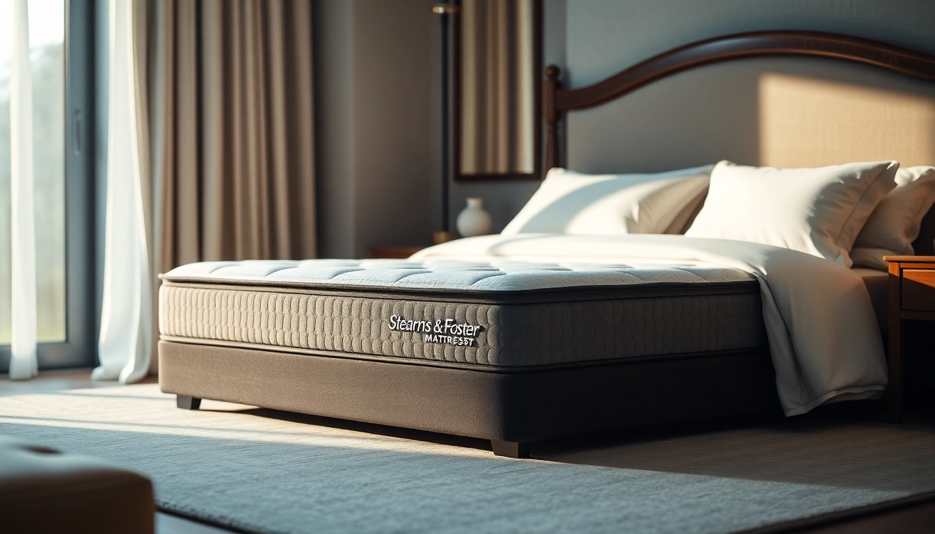 Showcasing a Stearns and Foster mattress in a serene bedroom setting with elegant design and soft lighting.
