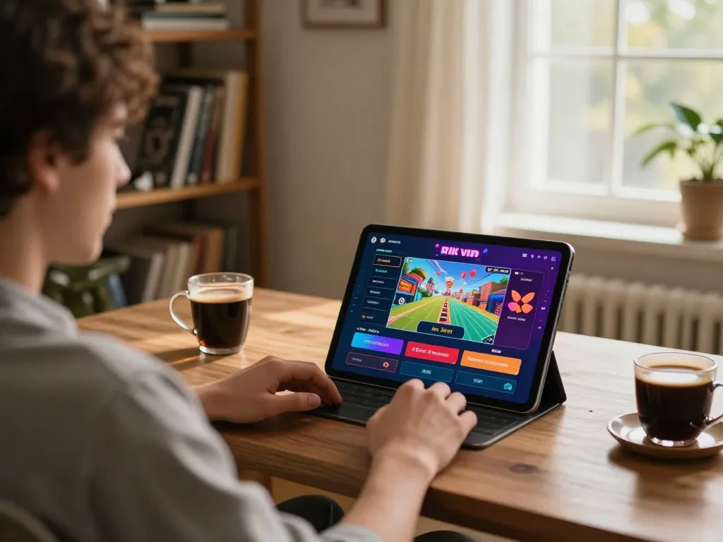 Player enjoying exciting gameplay on the rik vip app in a cozy home office setting