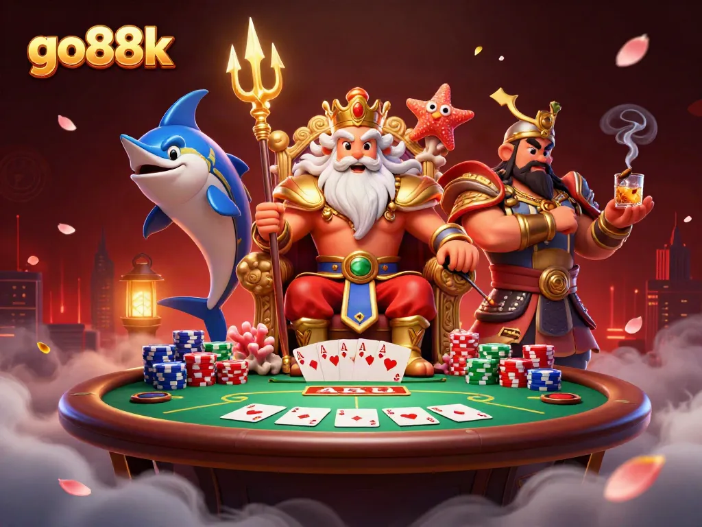 Engage with go88k's exciting gaming scene, showcasing Neptune and poker action in vivid detail.