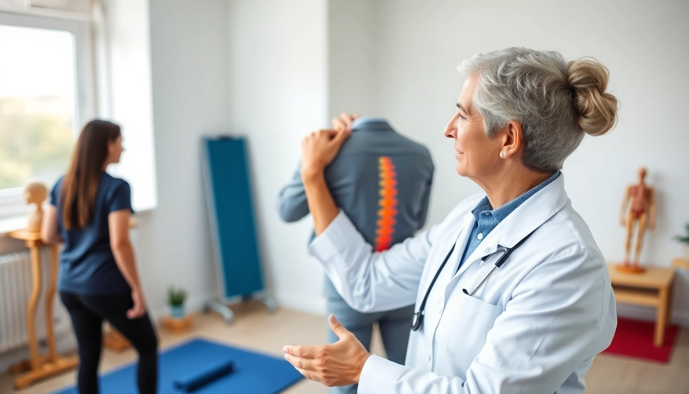 Illustration of lower back pain causes during a physiotherapy consultation session.