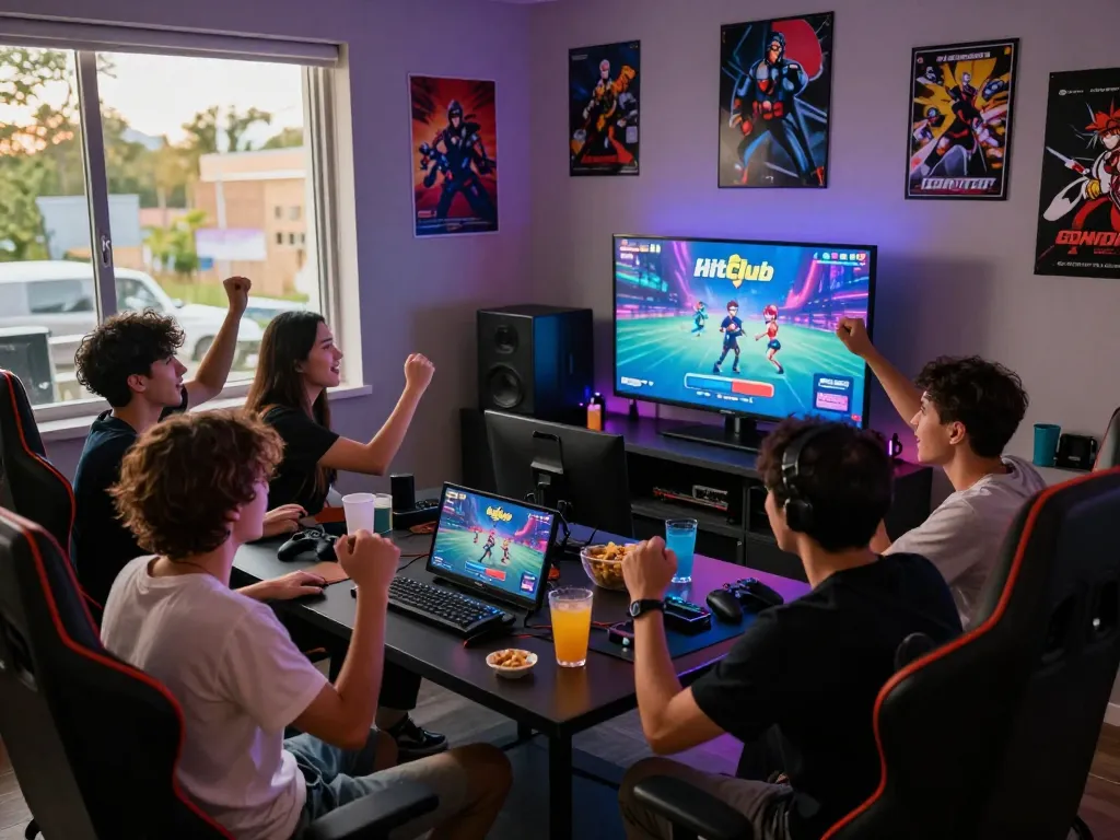 Tải hitclub brings friends together in a lively gaming lounge.
