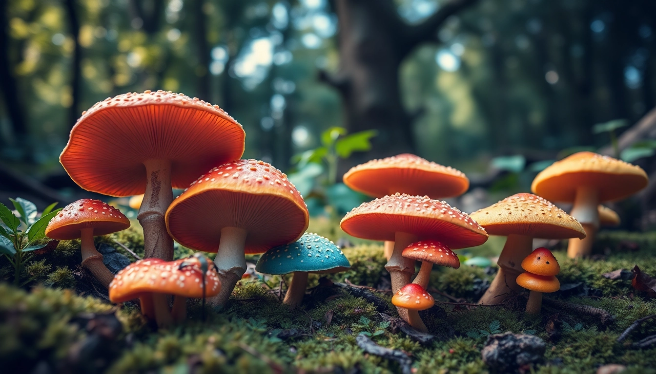 Purchase magic mushrooms online Manchester in a serene forest setting showcasing vibrant colors.