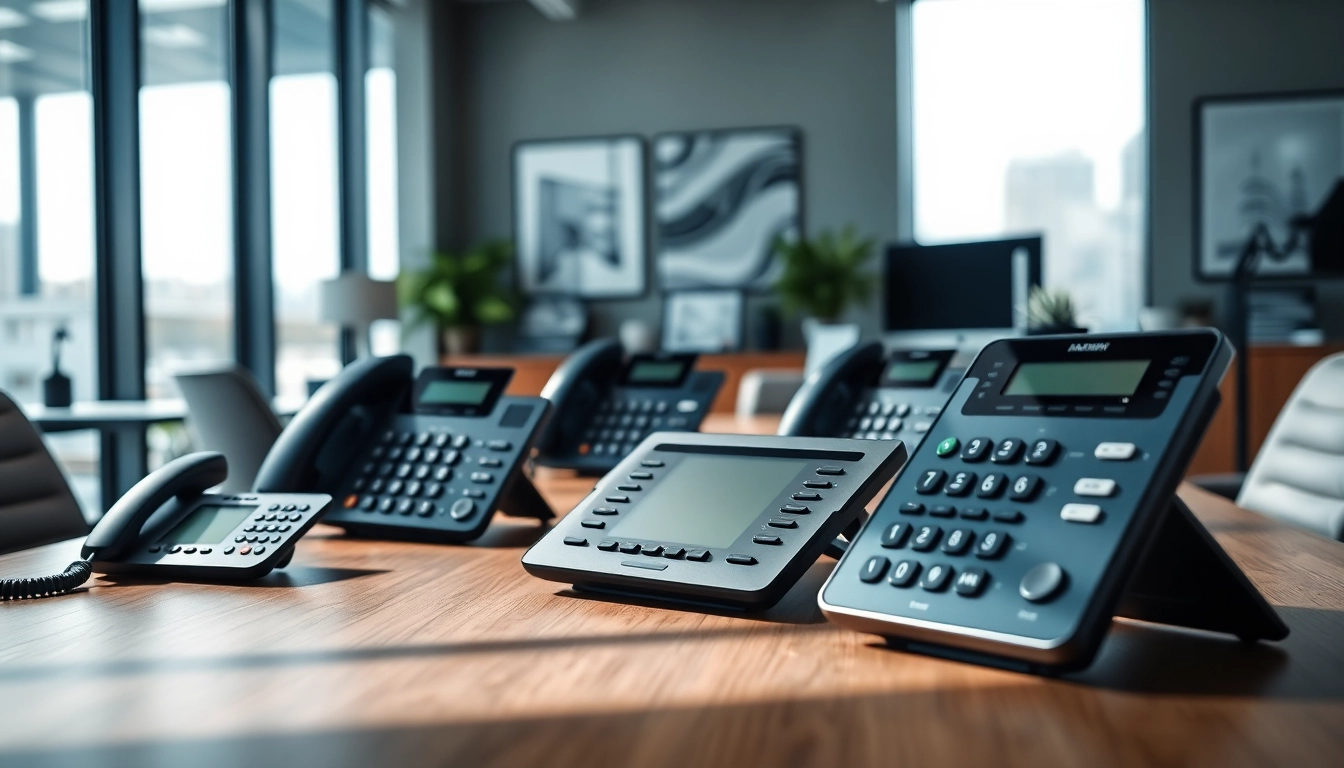 Showcasing business phones in a sleek office environment ideal for professionals.
