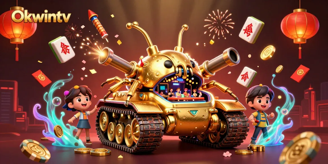 Bet on Okwintv's vibrant scene highlighting a golden beetle tank with a miniature casino.