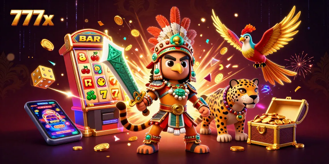 Indulge in a vibrant 777x casino experience with animated warriors and jackpot-rich elements.