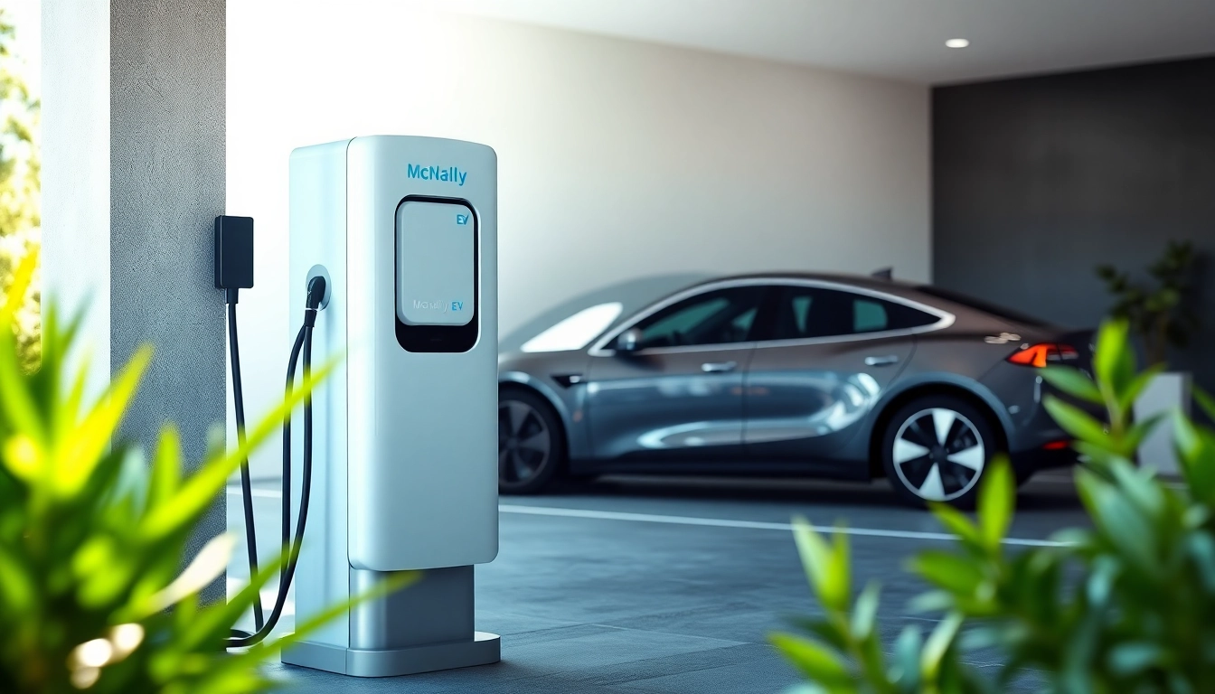 Charge your electric vehicle with McNally EV's advanced installation solutions in a modern garage setting.