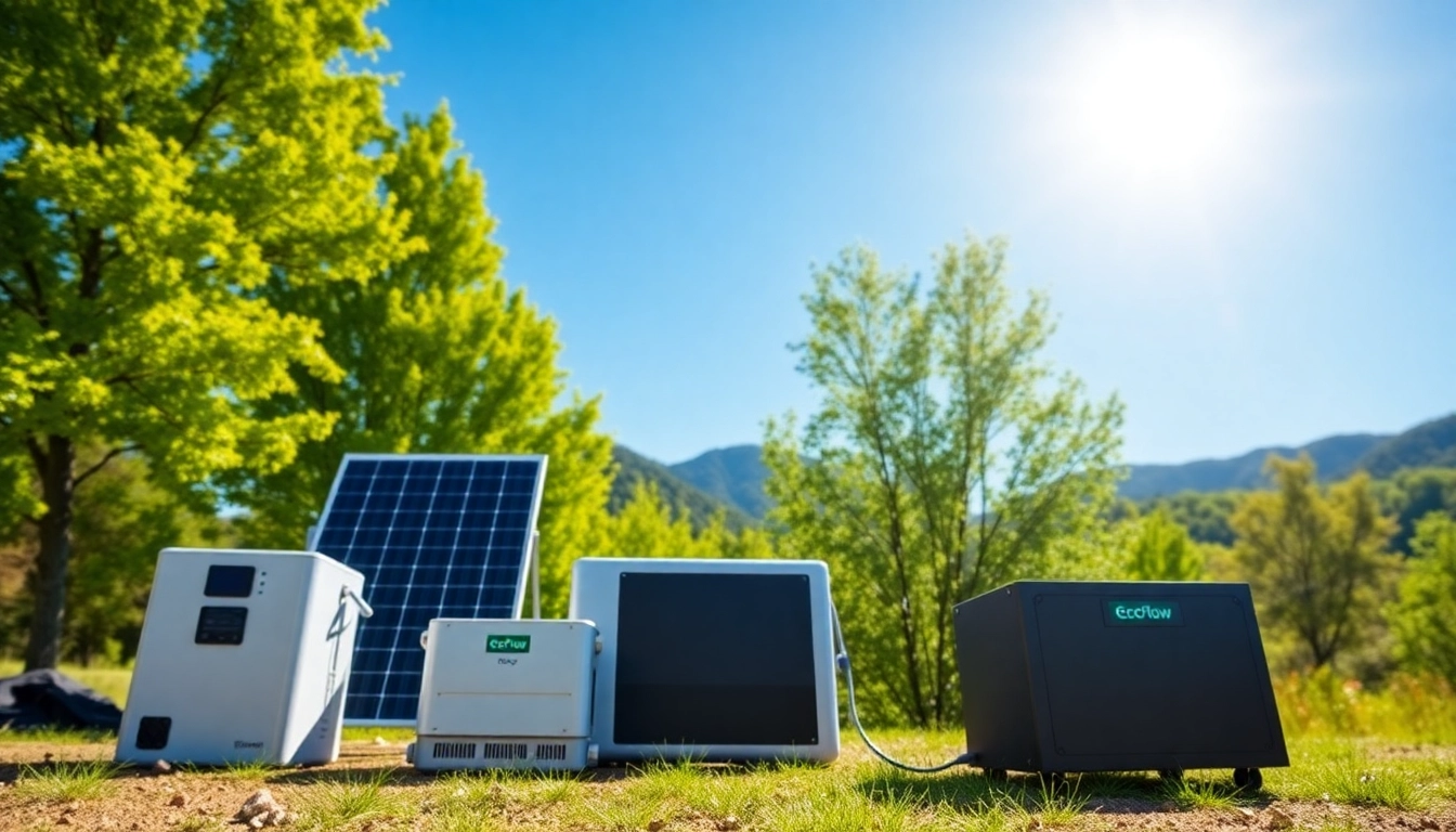 EcoFlow portable battery setup outdoors, showcasing innovative solar energy solutions in a lush environment.