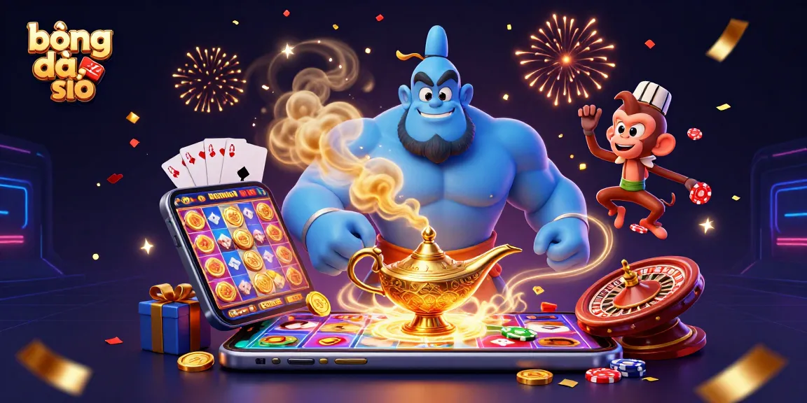 Experience bóng đá số with vibrant casino designs featuring a magical genie and dynamic slot games.