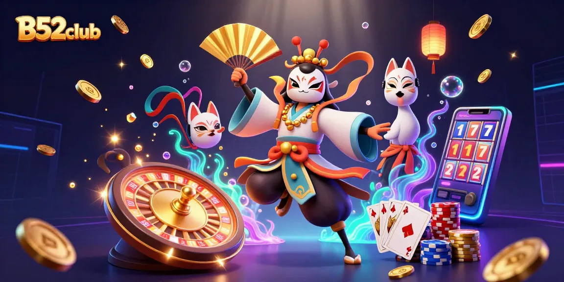 Experience the thrilling action at B52club with vibrant characters amidst dynamic casino elements.