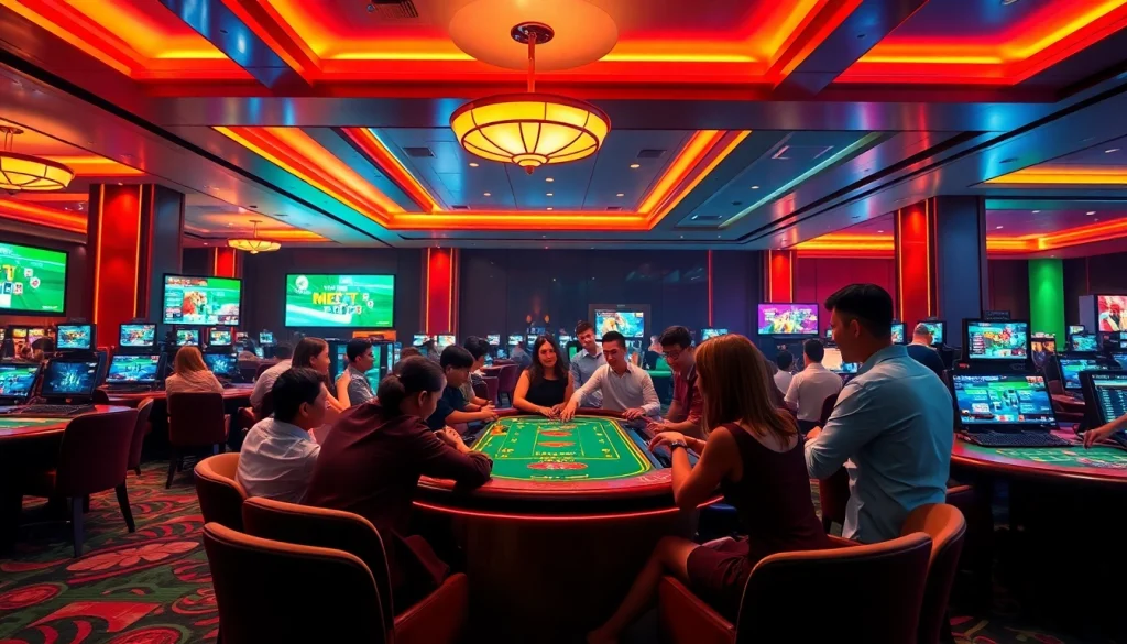 Ev88win.live vibrant casino scene with players engaged in exciting gaming.