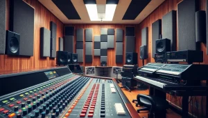 Engaging in online mastering services within a vibrant recording studio equipped with advanced audio technology.
