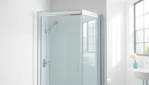 Duschkabine 100x100 Pendeltür in modernem Bad mit eleganten Details.