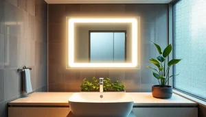 Reflective led mirror bathroom providing modern elegance and warm ambiance in a stylish setting.