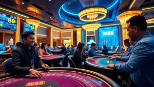 Engage with W88.nyc in a thrilling gaming environment showcasing baccarat and blackjack excitement.