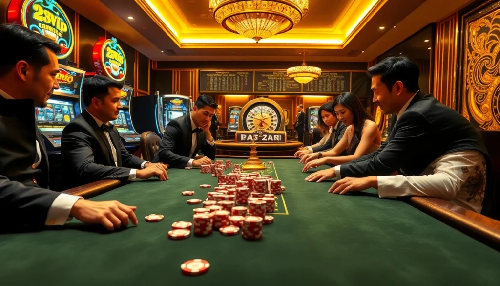 Exciting poker game at Nhà Cái 68VIP with vibrant casino atmosphere and luxury elements.