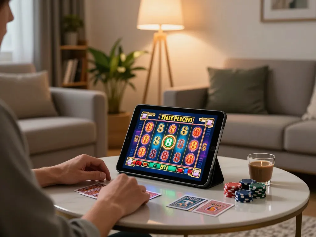 Enjoying the lucky 88 slot game on a tablet during a cozy home gaming session.
