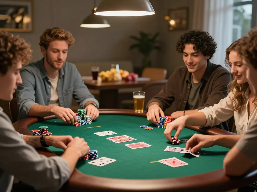 Enjoying a thrilling game of poker at home with friends, showcasing exciting gameplay at Nhà cái SHBET