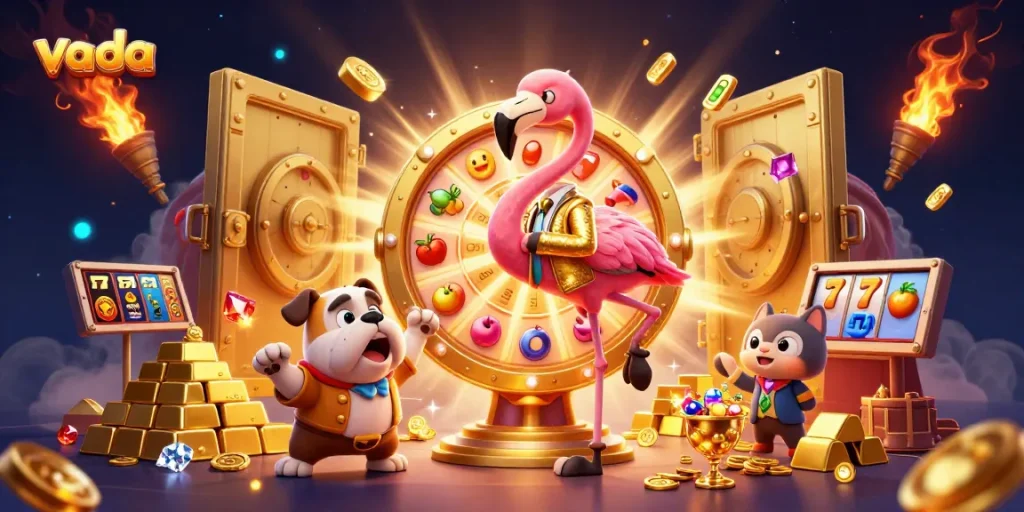 Experience exciting gameplay at vada with vibrant slot reels and game show elements.