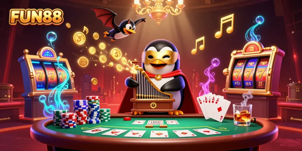 Experience thrilling gameplay with FUN88 featuring a stunning 3D cartoon scene showcasing exciting casino elements.